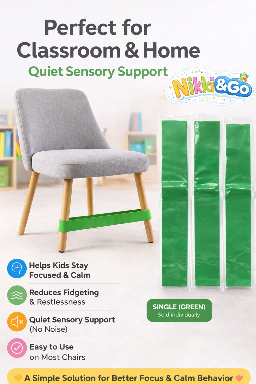 Nikki & Go Sensory Chair Band (Green) | Focus & Calm Support for Kids
