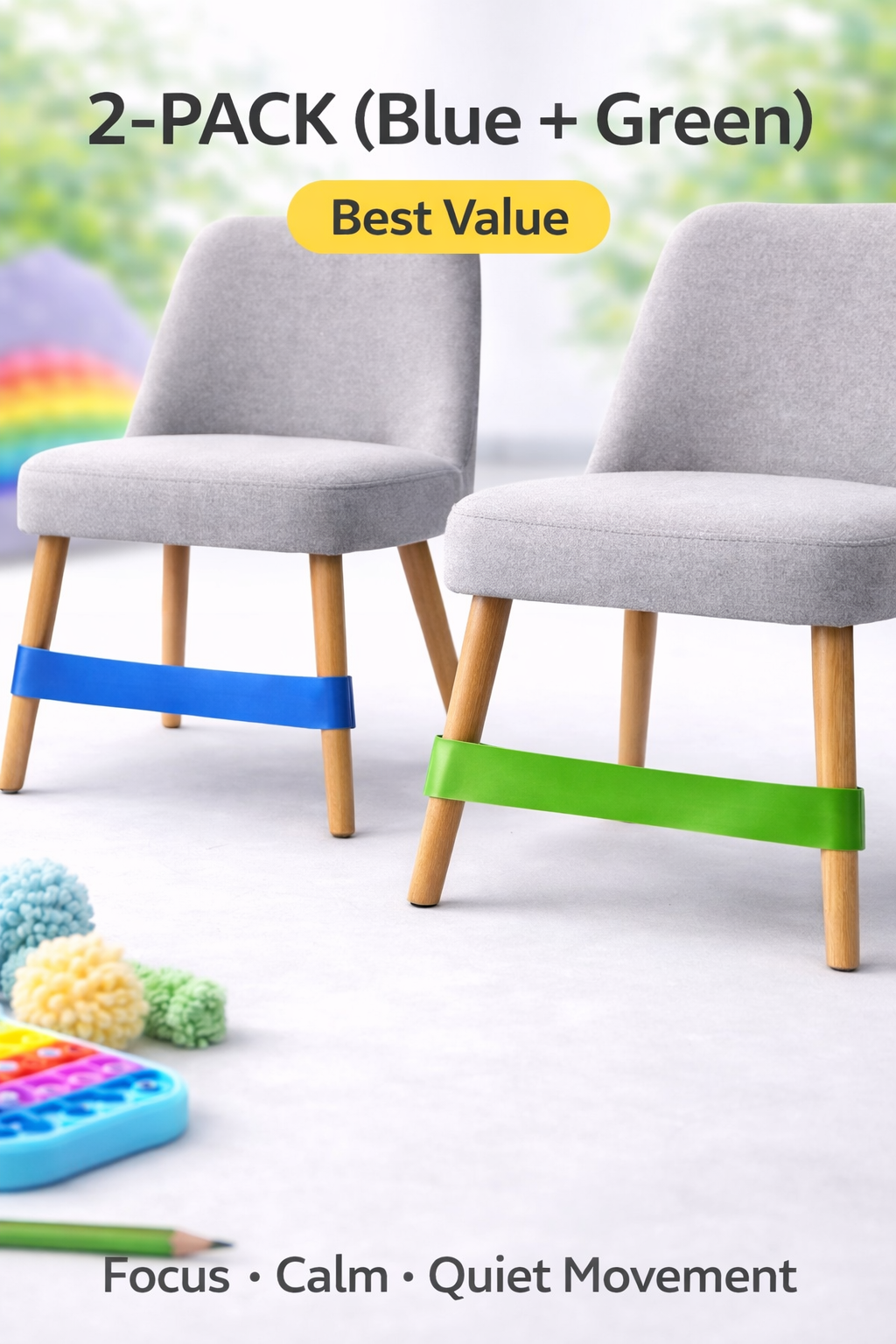 Nikki & Go Sensory Chair Bands (2-Pack Blue + Green) | Focus & Calm Support for Kids