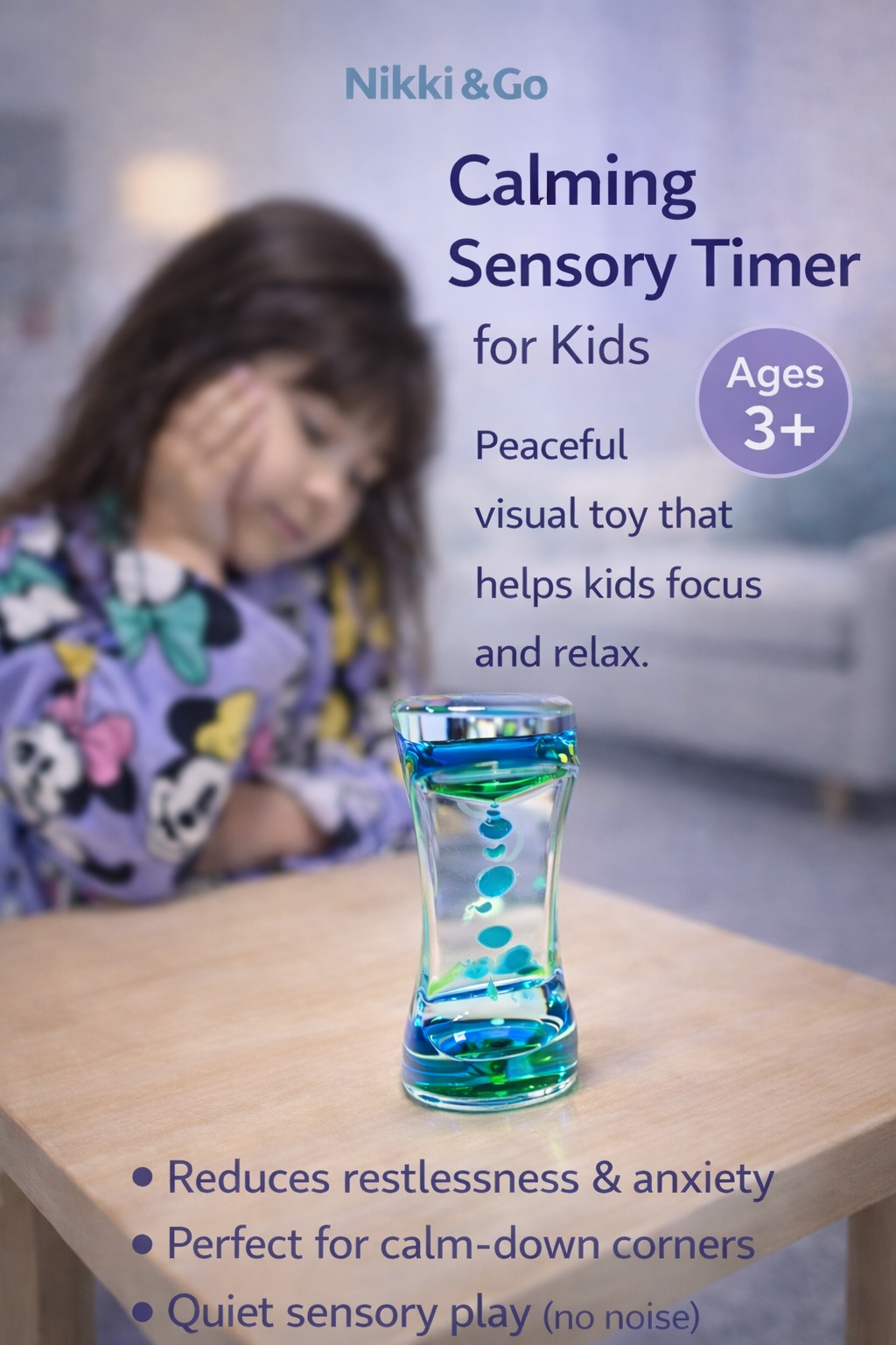 Nikki & Go Calming Sensory Timer for Kids | Liquid Motion Bubble Toy for Focus & Relaxation