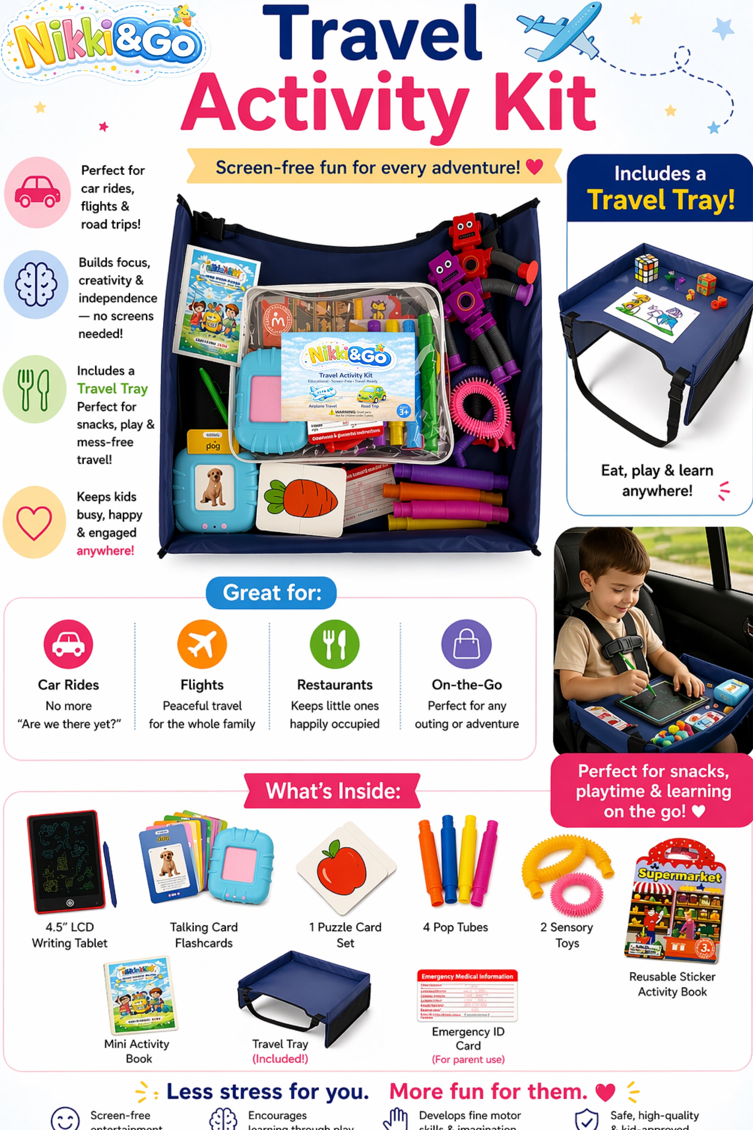 Travel Activity Kit for Kids - Screen-Free Toddler Toys | Nikki&Go